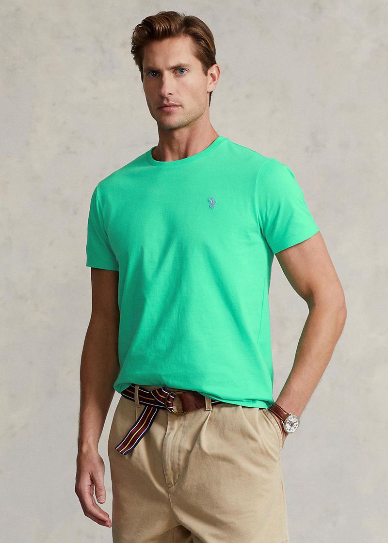 Camiseta Polo Ralph Lauren Hombre Custom Slim Fit Jersey Crewneck Chile Verde DBRTY-3897